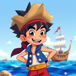 A vibrant character design inspired by a pirate with straw hat, based on a cheerful and adventurous spirit reminiscent of anime styles