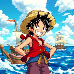 A highly detailed and colorful illustration of Luffy from the anime, showcasing his iconic look