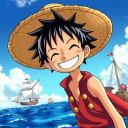 A highly detailed and colorful illustration of Luffy from the anime, showcasing his iconic look
