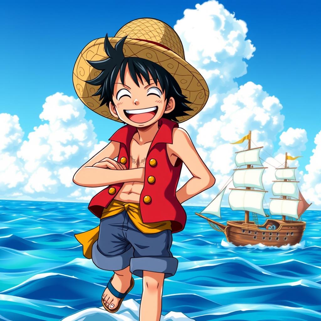 A highly detailed and colorful illustration of Luffy from the anime, showcasing his iconic look