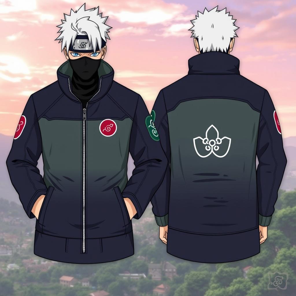 A detailed design for a Kakashi-inspired coat, focusing on elements that reflect his character