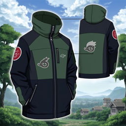 A detailed design for a Kakashi-inspired coat, focusing on elements that reflect his character