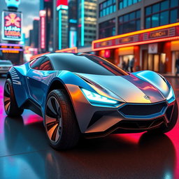 A futuristic concept car designed in the style of the classic LADA LAIKA, featuring a sleek, aerodynamic silhouette with modern touches