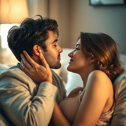 A romantic scene capturing a moment of intimacy between two lovers