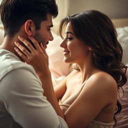 A romantic scene capturing a moment of intimacy between two lovers