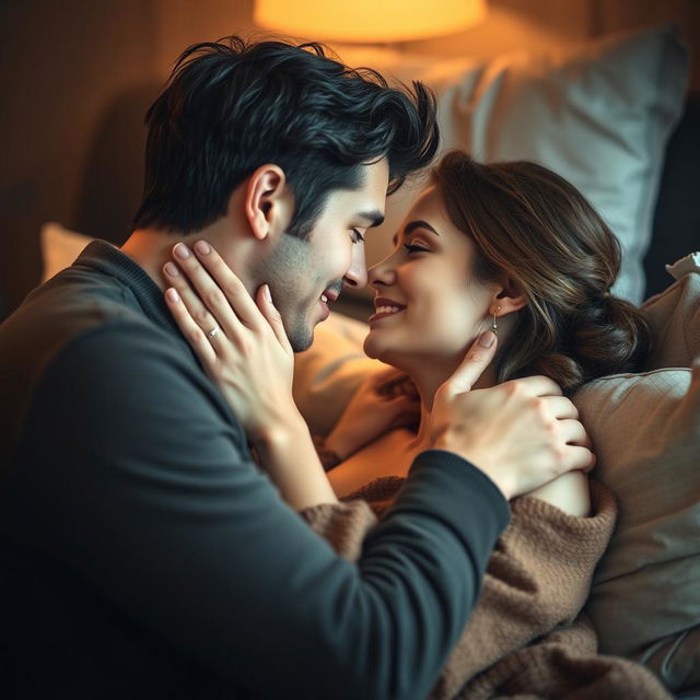 A romantic scene capturing a moment of intimacy between two lovers