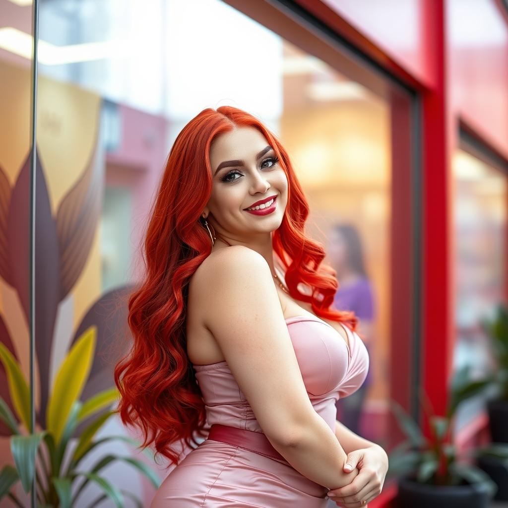 A stunning 18-year-old female model with striking red hair