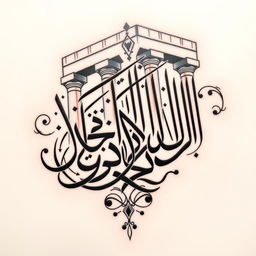 A beautifully designed tattoo featuring Persian Nastaliq calligraphy incorporating elements of Takht Jamshid (Persepolis)