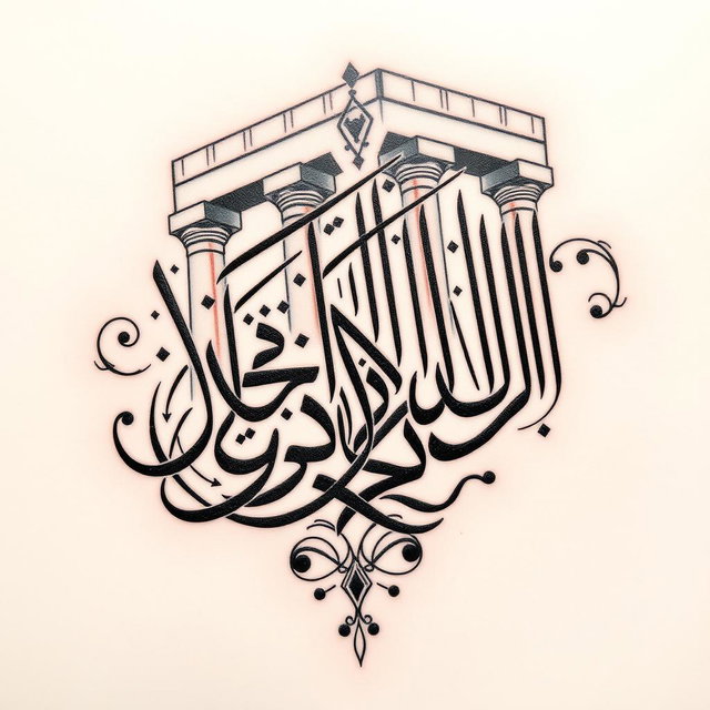 A beautifully designed tattoo featuring Persian Nastaliq calligraphy incorporating elements of Takht Jamshid (Persepolis)