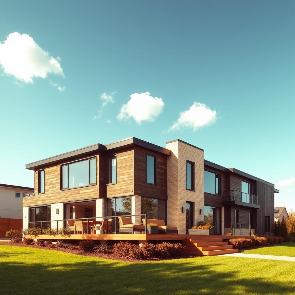 A contemporary modern house featuring a luxurious and stylish brown color theme