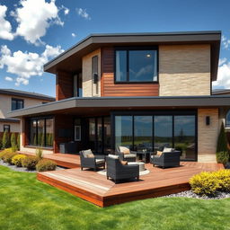 A contemporary modern house featuring a luxurious and stylish brown color theme