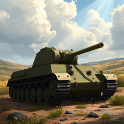 A detailed illustration of a World War II Panzer tank in an outdoor setting