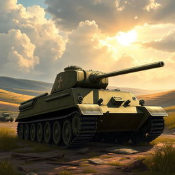 A detailed illustration of a World War II Panzer tank in an outdoor setting