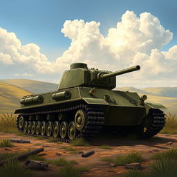 A detailed illustration of a World War II Panzer tank in an outdoor setting
