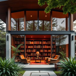 A stunning modern house featuring a beautiful brown theme, with warm wooden accents and large glass windows