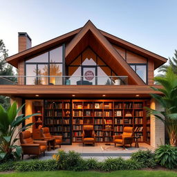 A stunning modern house featuring a beautiful brown theme, with warm wooden accents and large glass windows