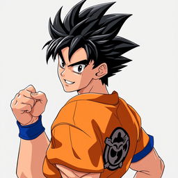 An anime man with jet black, spiky hair tousled in a wild style