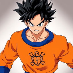 An anime man with jet black, spiky hair tousled in a wild style