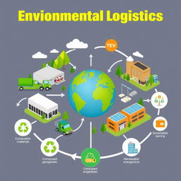 A colorful and engaging infographic depicting the concept of environmental logistics