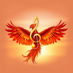 An elegant musical symbol entwined with a majestic phoenix