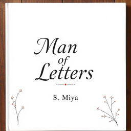 A decorated full-screen white poetry book cover design featuring the title 'Man of Letters' in elegant, artistic typography