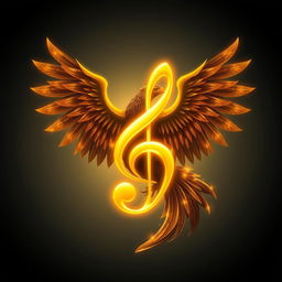 A stunning musical symbol, glowing in a radiant golden hue, intricately designed with elegant curves and lines