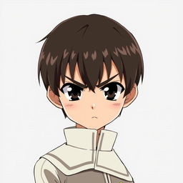 A young anime character with short, well-groomed dark brown hair