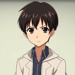 A young anime character with short, well-groomed dark brown hair