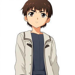 A young anime character with short, well-groomed dark brown hair