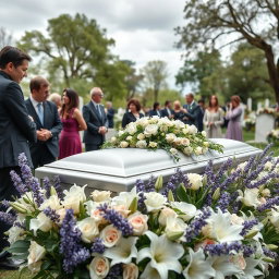 A serene and respectful scene depicting a tranquil funeral setting