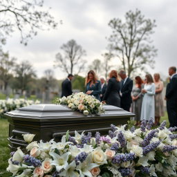 A serene and respectful scene depicting a tranquil funeral setting