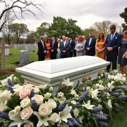 A serene and respectful scene depicting a tranquil funeral setting