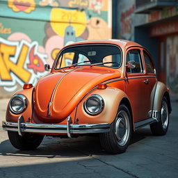 A creative combination of a 1990 Volkswagen Beetle and a 1975 Opala Magnum 500, showcasing an imaginative hybrid vehicle design that blends the iconic round shape and compact nature of the Beetle with the larger, more aggressive styling of the Opala
