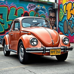 A creative combination of a 1990 Volkswagen Beetle and a 1975 Opala Magnum 500, showcasing an imaginative hybrid vehicle design that blends the iconic round shape and compact nature of the Beetle with the larger, more aggressive styling of the Opala