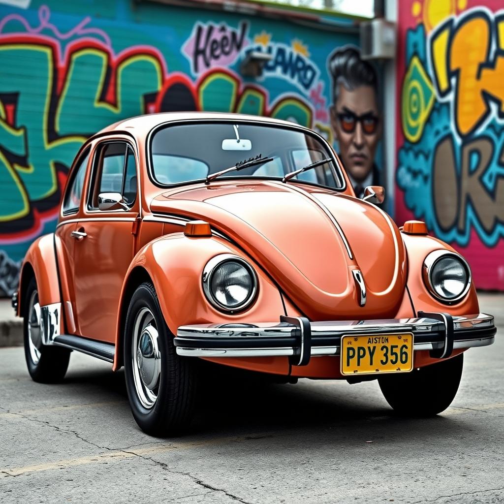 A creative combination of a 1990 Volkswagen Beetle and a 1975 Opala Magnum 500, showcasing an imaginative hybrid vehicle design that blends the iconic round shape and compact nature of the Beetle with the larger, more aggressive styling of the Opala
