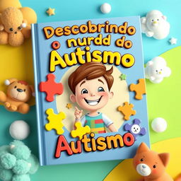 A vibrant and engaging book cover for children featuring themes related to autism, designed in a playful 3D style
