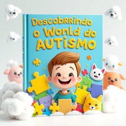 A vibrant and engaging book cover for children featuring themes related to autism, designed in a playful 3D style