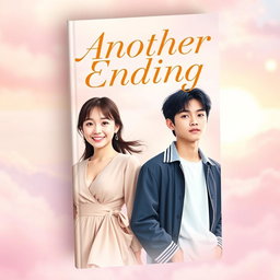 An eye-catching book cover for the title 'Another Ending', featuring Nayeon from TWICE and Jungkook from BTS as the central characters