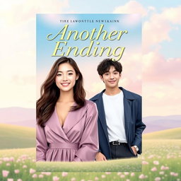 An eye-catching book cover for the title 'Another Ending', featuring Nayeon from TWICE and Jungkook from BTS as the central characters