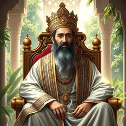 A detailed and respectful artistic representation of Imam Ali, the cousin and son-in-law of the Prophet Muhammad, depicted in traditional Middle Eastern attire