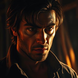 A dramatic portrayal of a complex human character, embodying traits of passion and flaw