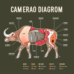 A detailed butcher diagram illustrating the various cuts of carabao (water buffalo) meat