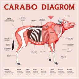 A detailed butcher diagram illustrating the various cuts of carabao (water buffalo) meat