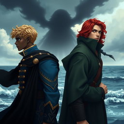 Two young men standing back to back, depicting a scene filled with emotional conflict