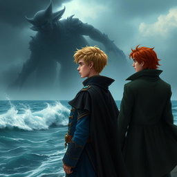 Two young men standing back to back, depicting a scene filled with emotional conflict