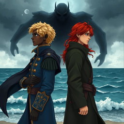 Two young men standing back to back, depicting a scene filled with emotional conflict