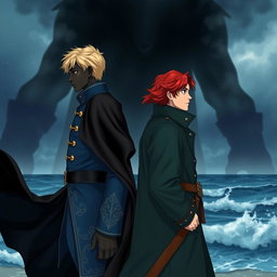 Two young men standing back to back, depicting a scene filled with emotional conflict