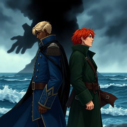 Two young men standing back to back, depicting a scene filled with emotional conflict