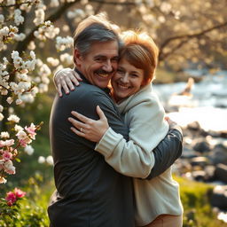 A tender moment between two adults embracing each other in a warm, affectionate hug