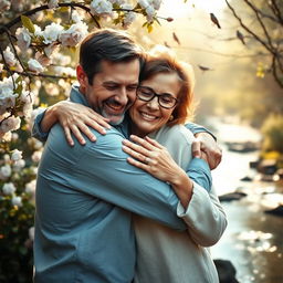 A tender moment between two adults embracing each other in a warm, affectionate hug